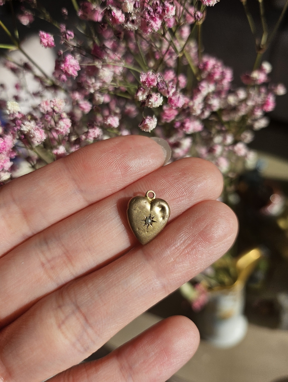 10K Gold Victorian Heart with Seed Pearl Pendant